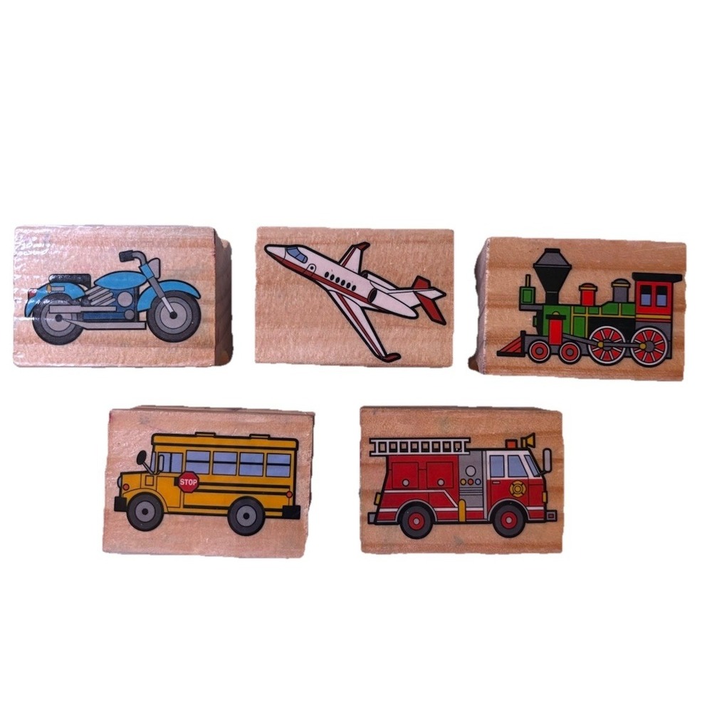Lot of 5  Mounted Rubber Stamps Crafting Vehicles Airplane Vintage